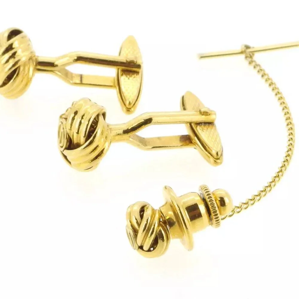 dunhill cuff 2 items set gold plated Authentic used T16826